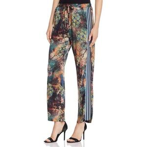 Johnny Was Multicolor Floral Silk Track Pants Side Stripes Drawstring Baggy